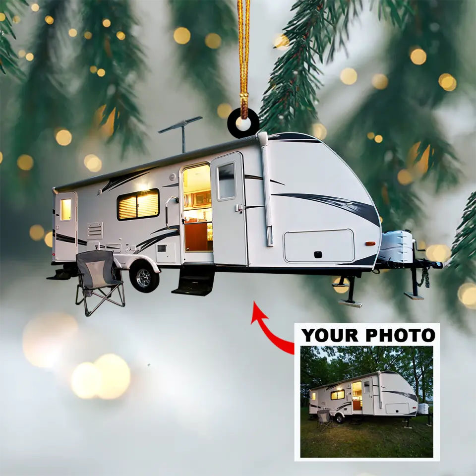 Personalized Photo Mica Ornament - Gift For Camping Lover - Happy Camper ARND018