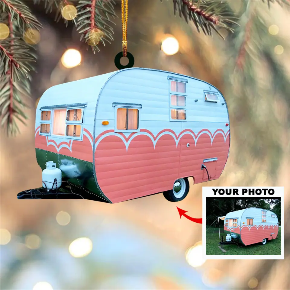 Personalized Photo Mica Ornament - Gift For Camping Lover - Camper Trailer ACEO001
