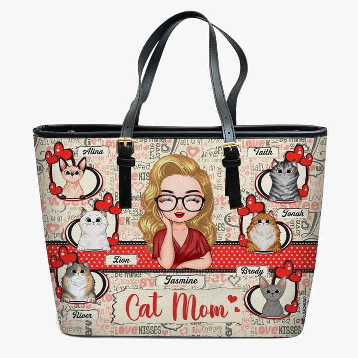 Personalized Leather Bucket Bag - Gift For Cat Lover - Cat Mom ARND005