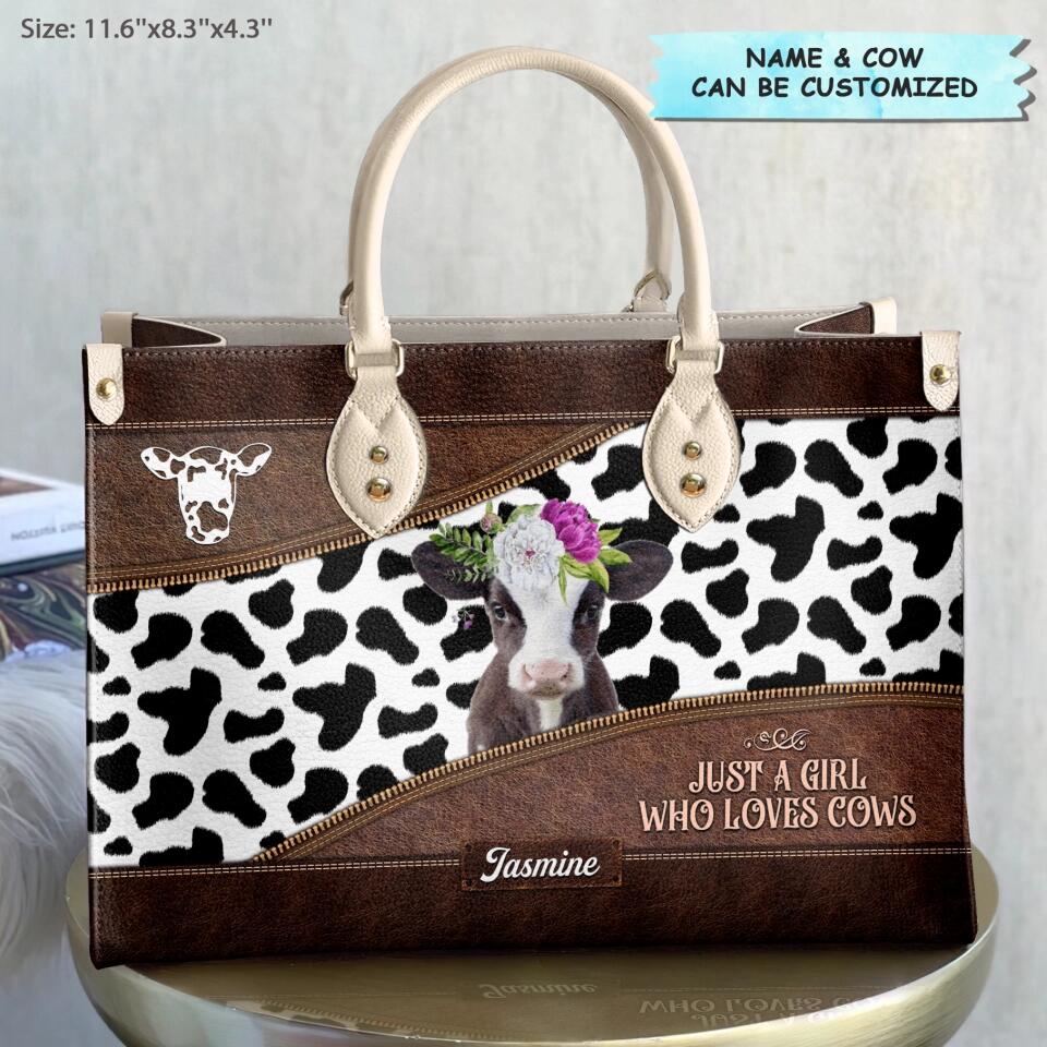 Personalized Leather Bag - Gift For Cow Lover - Just A Girl Who Loves Cows ARND0014