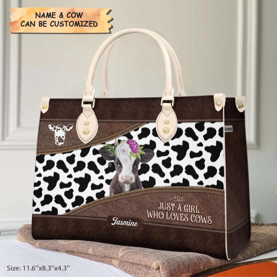 Personalized Leather Bag - Gift For Cow Lover - Just A Girl Who Loves Cows ARND0014