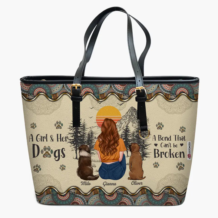 Personalized Leather Bucket Bag - Gift For Dog Lover - A Girl And Her Dogs A Bond That Can't Be Broken ARND005