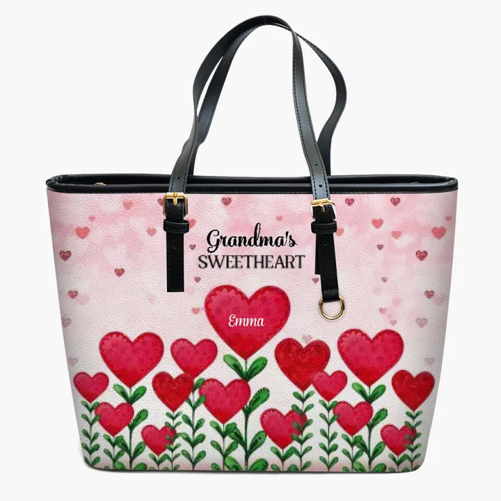 Personalized Leather Bucket Bag - Gift For Grandma - Grandma's Sweethearts Flower ARND005