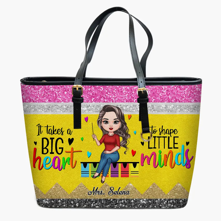 Personalized Leather Bucket Bag - Gift For Teacher - It Takes A Big Heart To Shape Little Minds ARND005