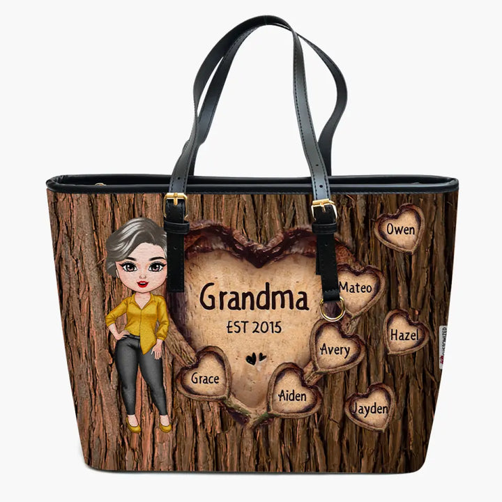 Personalized Leather Bucket Bag - Gift For Grandma - Hearts Tree ARND0014