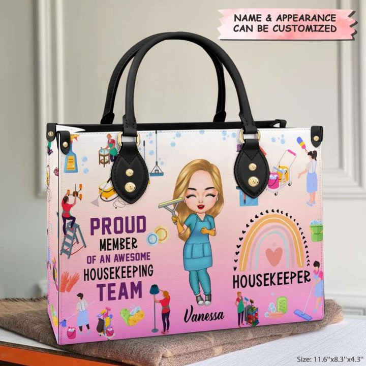 Personalized Leather Bag - Gift For EVS - Proud Member Of An Awesome Housekeeping Team ARND0014