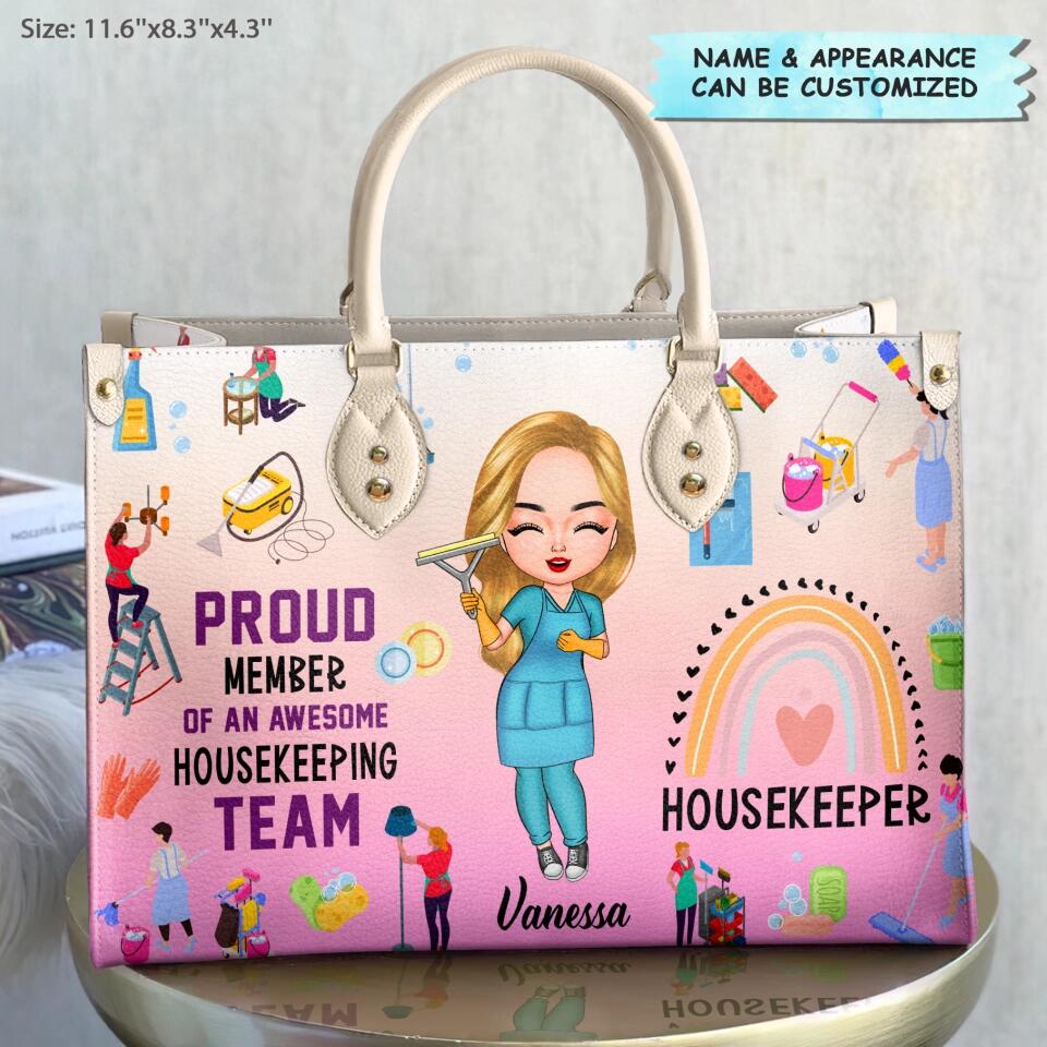 Personalized Leather Bag - Gift For EVS - Proud Member Of An Awesome Housekeeping Team ARND0014