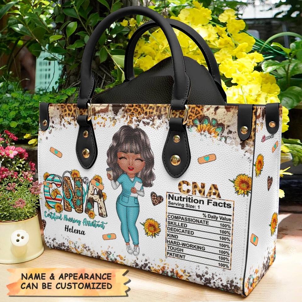 Personalized Leather Bag - Gift For CNA - Certified Nursing Assistant Nutrition Facts 2 ARND0014