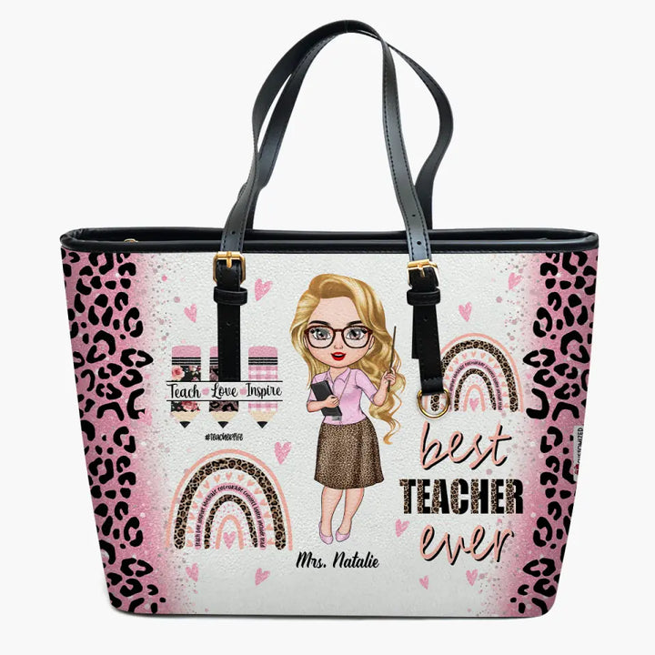 Personalized Leather Bucket Bag - Gift For Teacher - Best Teacher Ever ARND037