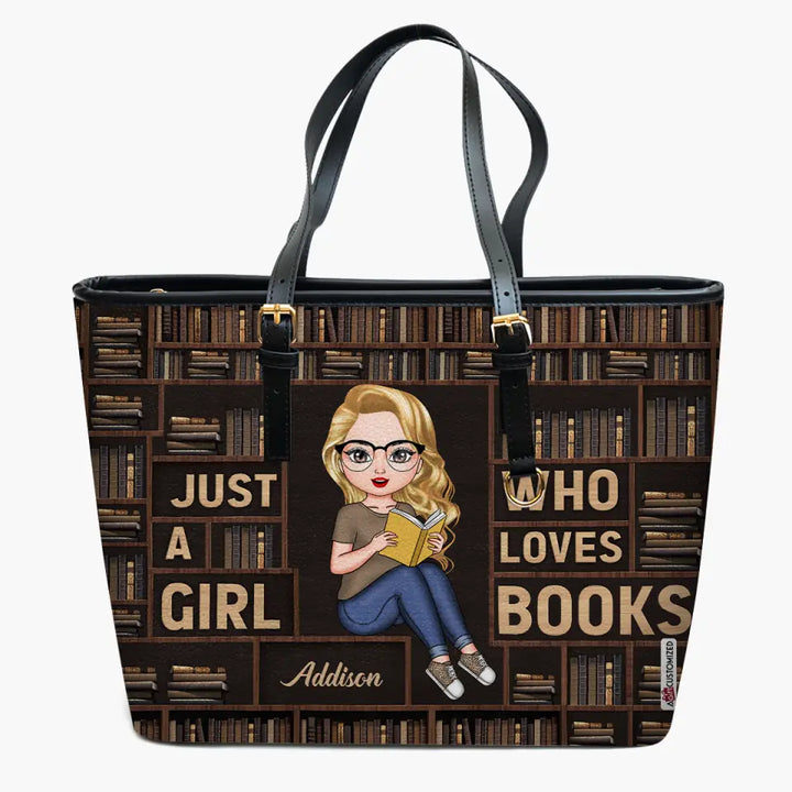 Personalized Leather Bucket Bag - Gift For Reading Lover - Just A Girl Who Loves Books ARND005