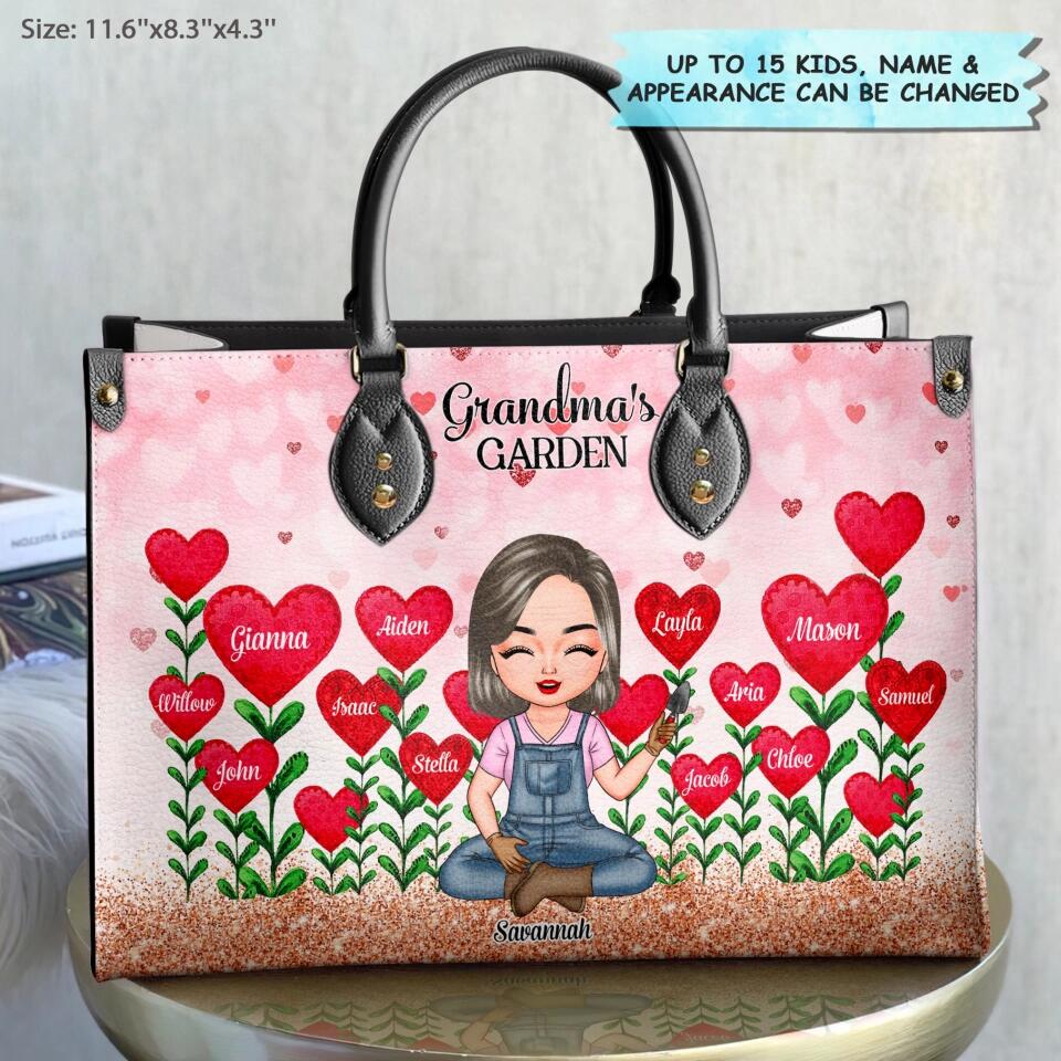 Personalized Leather Bag - Gift For Grandma - Grandma's Garden Loads Of Sweet Heart Kids ARND037