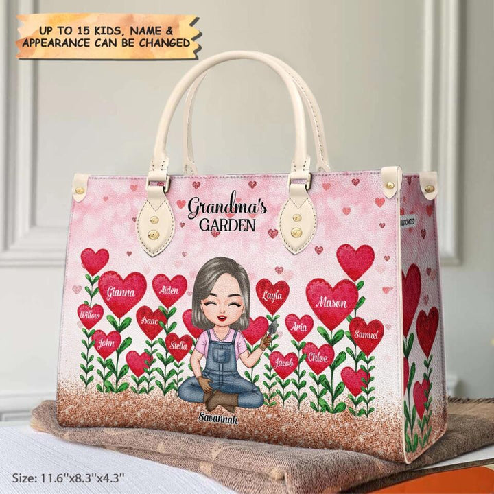 Personalized Leather Bag - Gift For Grandma - Grandma's Garden Loads Of Sweet Heart Kids ARND037