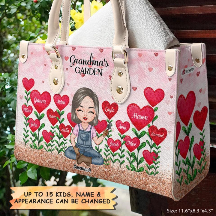 Personalized Leather Bag - Gift For Grandma - Grandma's Garden Loads Of Sweet Heart Kids ARND037
