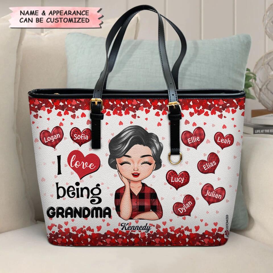 Personalized Leather Bucket Bag - Gift For Grandma - Grandma's Sweethearts ARND037