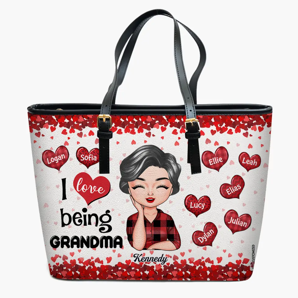 Personalized Leather Bucket Bag - Gift For Grandma - Grandma's Sweethearts ARND037