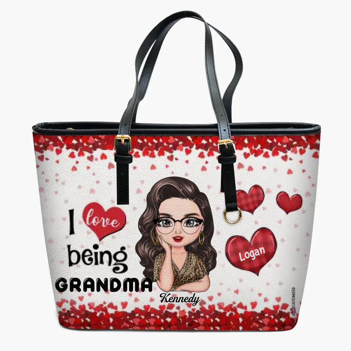 Personalized Leather Bucket Bag - Gift For Grandma - Grandma's Sweethearts ARND037