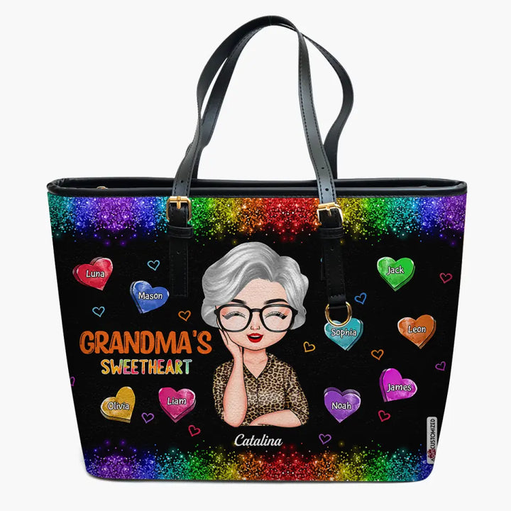Personalized Leather Bucket Bag - Gift For Grandma - Colorful Grandma's Sweethearts ARND037