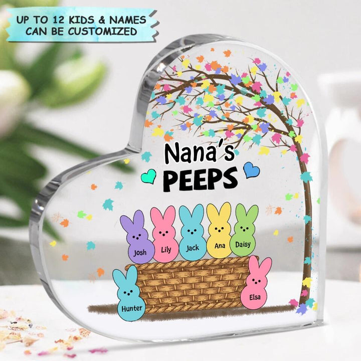 Grandma's Peeps - Personalized Heart-shaped Acrylic Plaque - Easter Gift For Grandma, Mom