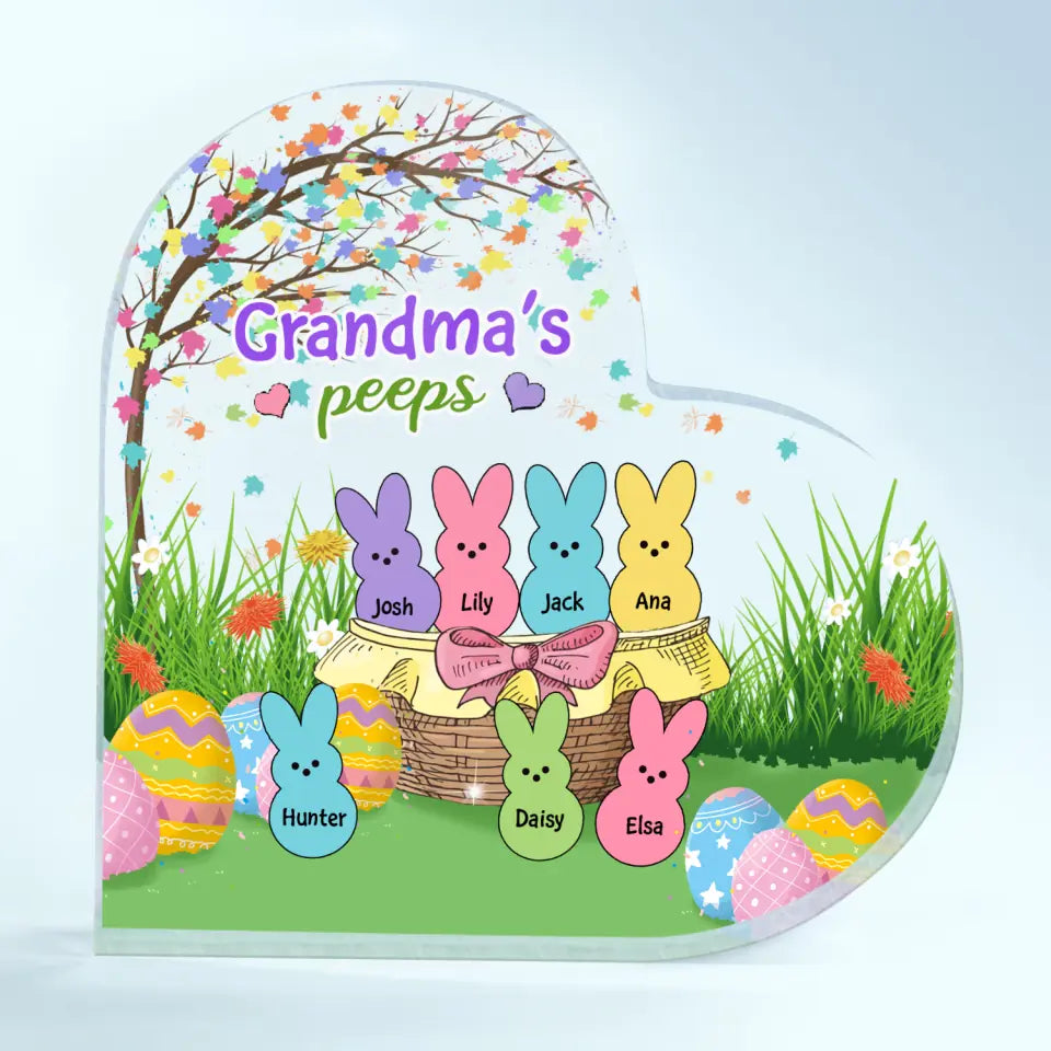 Grandma's Peeps - Personalized Heart-shaped Acrylic Plaque - Easter Gift For Grandma & Mom
