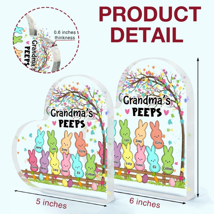 Grandma's Peeps - Personalized Heart-shaped Acrylic Plaque - Easter Gift For Grandma & Mom