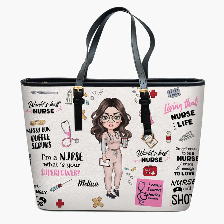 Personalized Leather Bucket Bag - Gift For Nurse - World's Best Nurse V2 ARND005