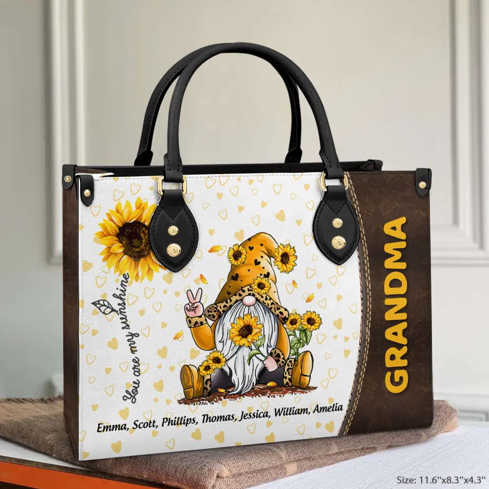 Personalized Leather Bag - Gift For Grandma - You Are My Sunshine Granma Sunflower ARND0014