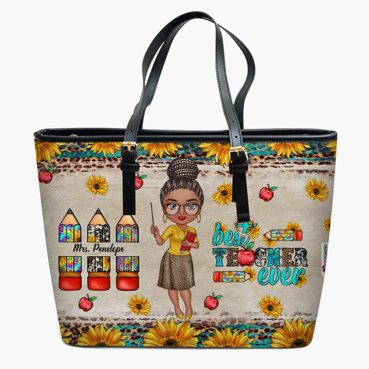 Personalized Leather Bucket Bag - Gift For Teacher - Best Teacher Ever ARND005