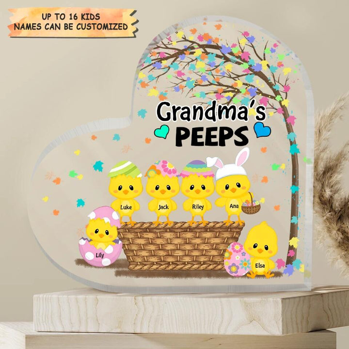 Grandma's Chicks - Personalized Heart-shaped Acrylic Plaque - Easter Gift For Grandma