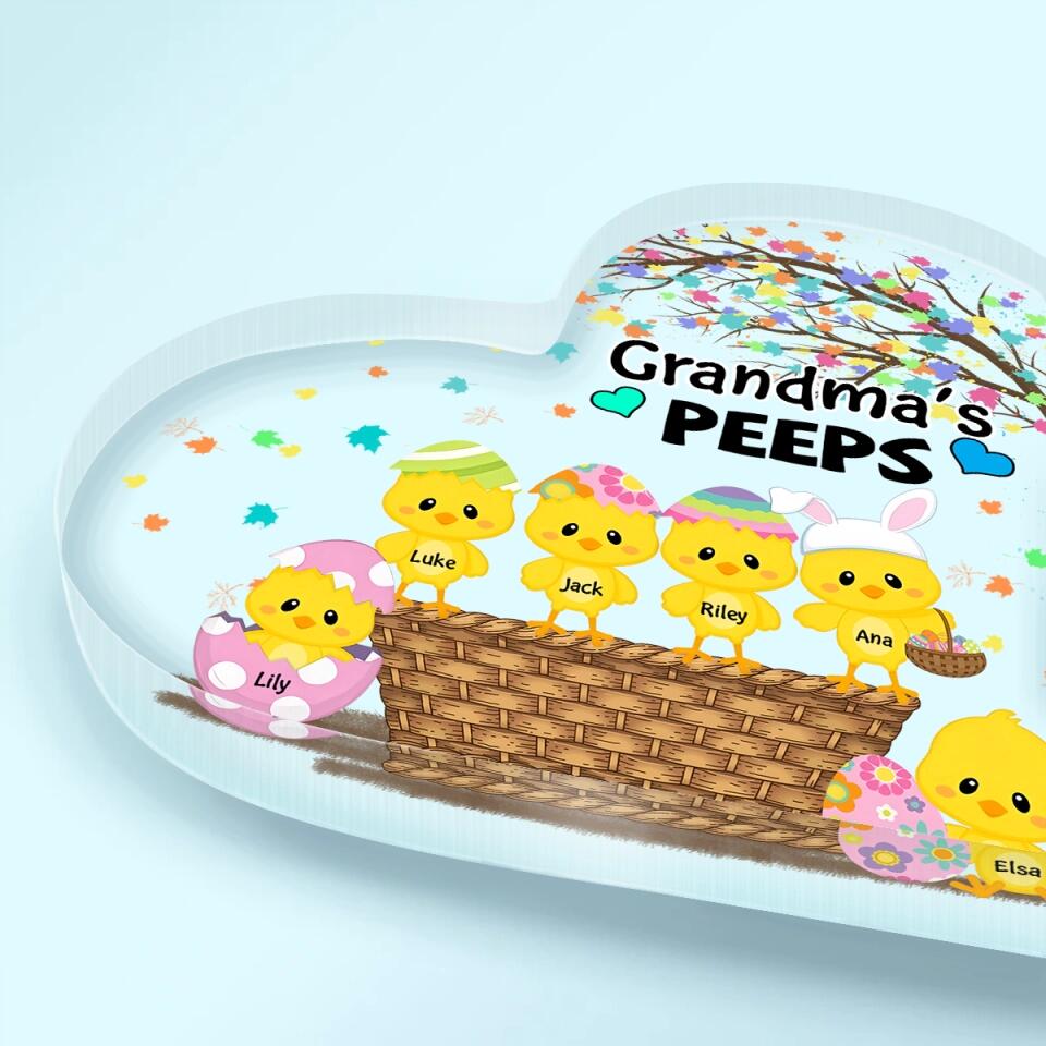 Grandma's Chicks - Personalized Heart-shaped Acrylic Plaque - Easter Gift For Grandma