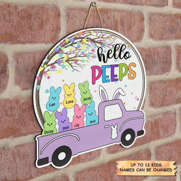 Hello Peeps - Personalized Door Sign - Easter Gift For Family Member