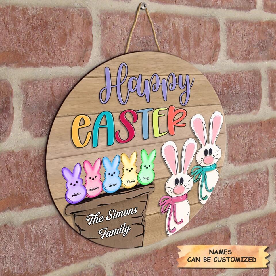 Happy Easter - Personalized Door Sign - Easter Gift For Family Members