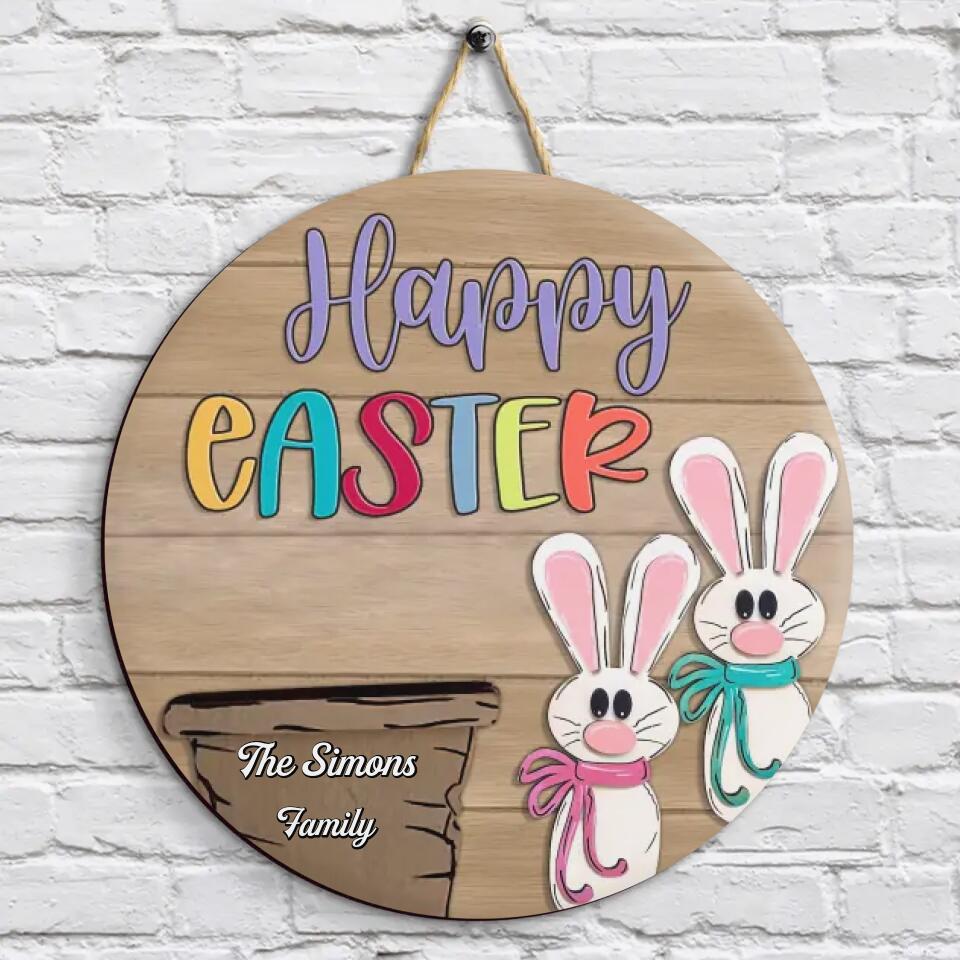 Happy Easter - Personalized Door Sign - Easter Gift For Family Members
