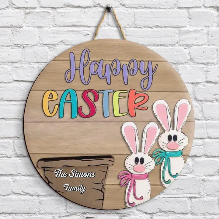 Happy Easter - Personalized Door Sign - Easter Gift For Family Members