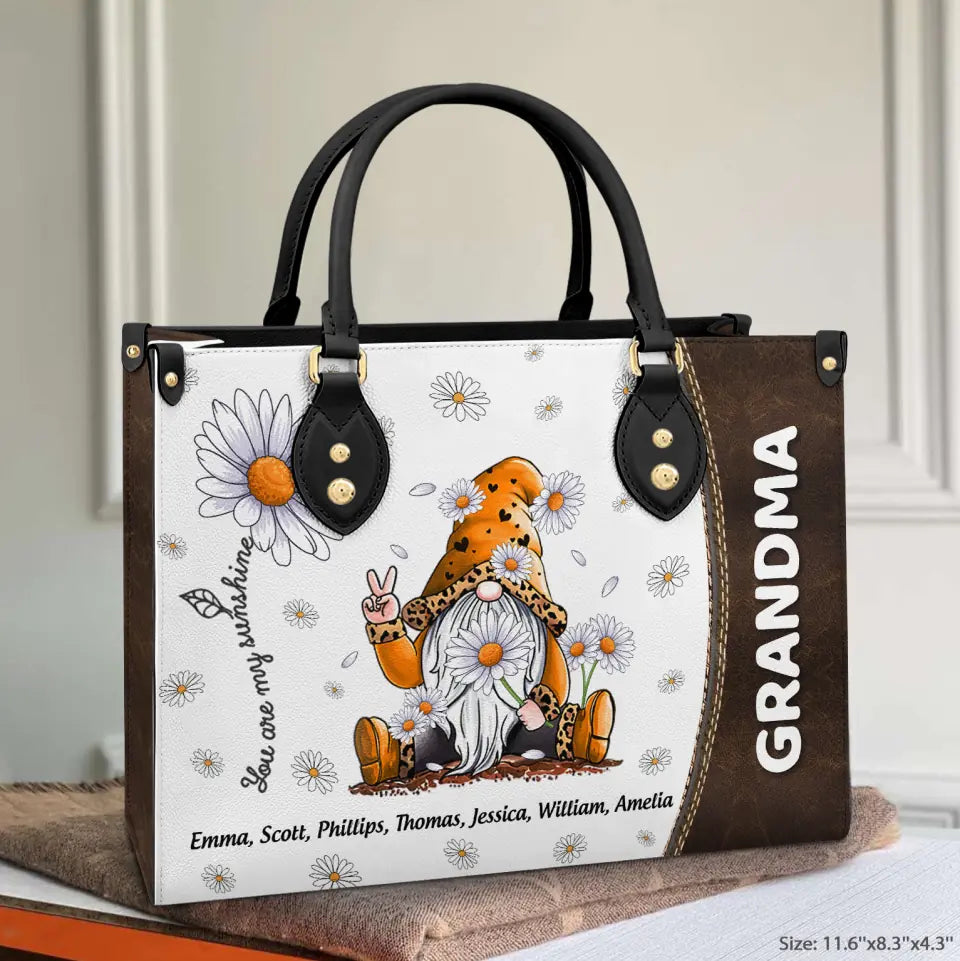 Personalized Leather Bag - Gift For Grandma - You Are My Sunshine Daisy ARND0014