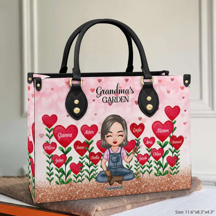 Personalized Leather Bag - Gift For Grandma - Grandma's Garden Loads Of Sweet Heart Kids ARND037