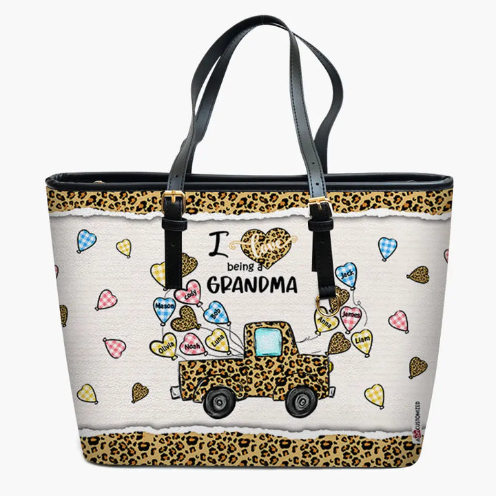 Personalized Leather Bucket Bag - Gift For Grandma - I Love Being A Grandma ARND037