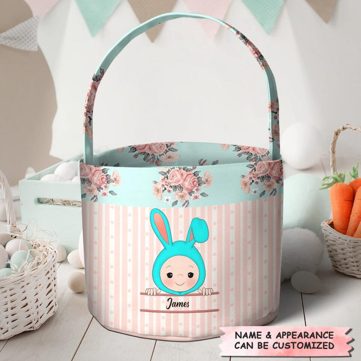 Easter Bunny Kid - Personalized Fabric Basket - Easter Gift For Family