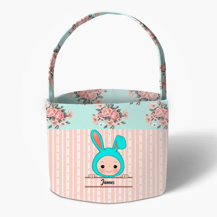 Easter Bunny Kid - Personalized Fabric Basket - Easter Gift For Family