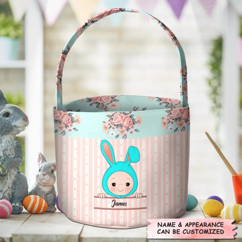 Easter Bunny Kid - Personalized Fabric Basket - Easter Gift For Family