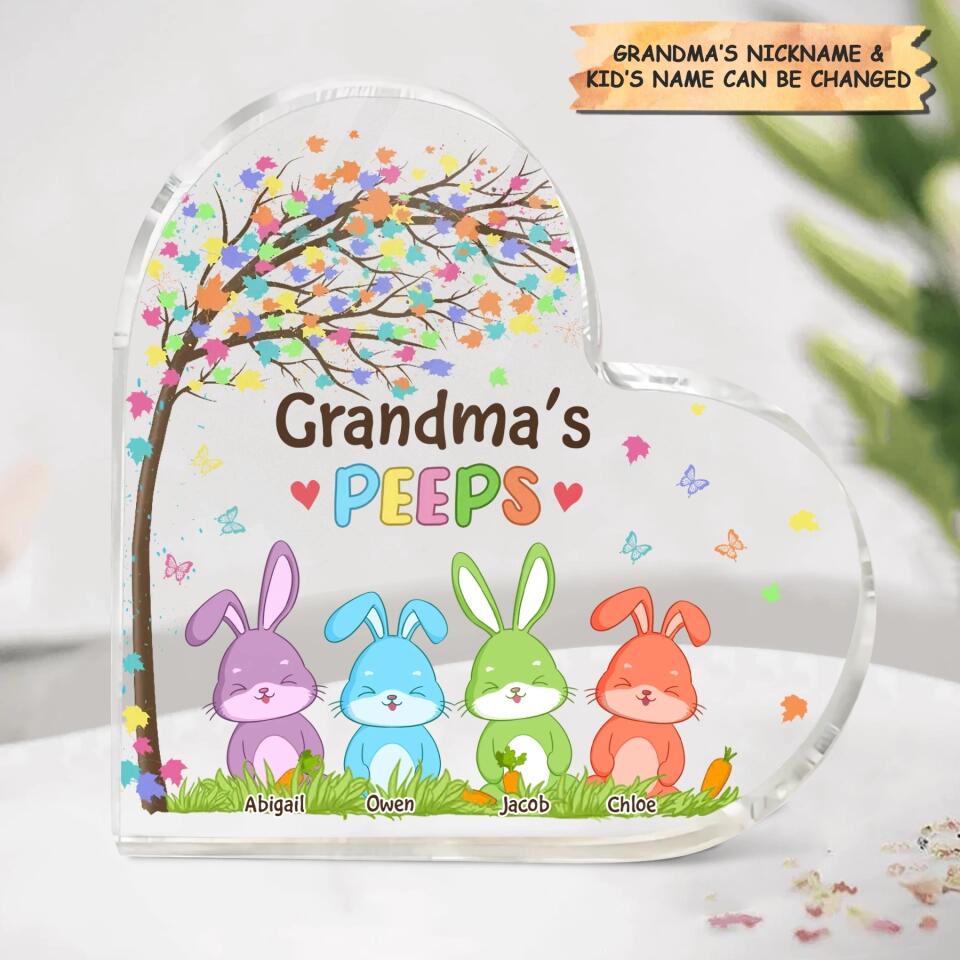 Grandma's Peeps  - Personalized Heart-shaped Acrylic Plaque - Easter Gift For Family
