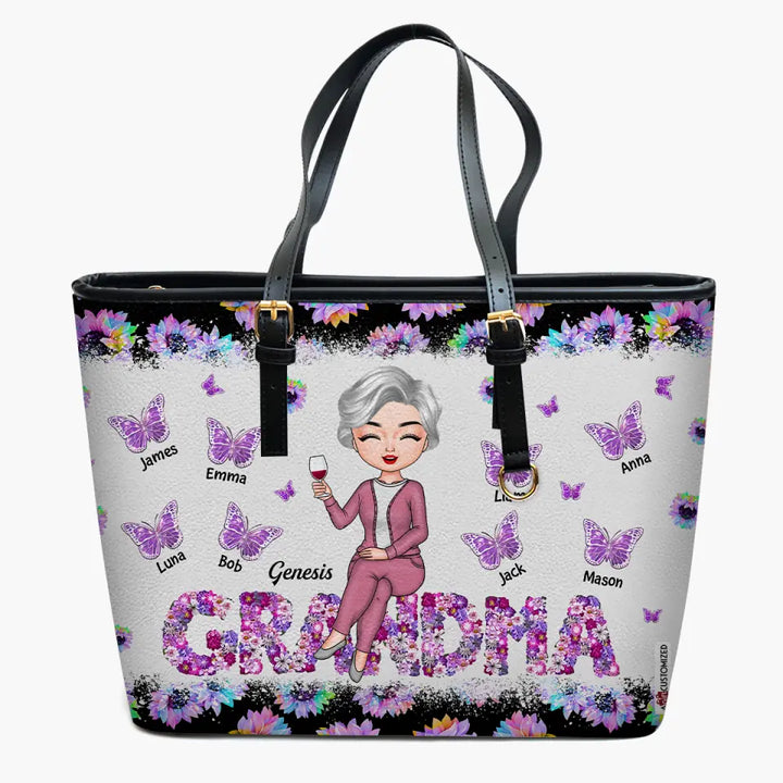 Personalized Leather Bucket Bag - Gift For Grandma - I Love Being A Grandma ARND037