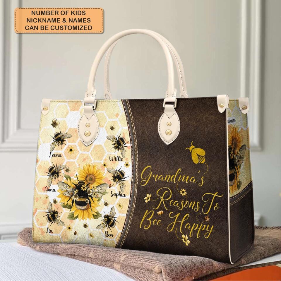 Personalized Leather Bag - Gift For Grandma - Reasons To Bee Happy ARND018