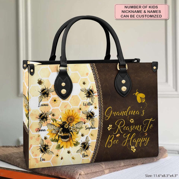 Personalized Leather Bag - Gift For Grandma - Reasons To Bee Happy ARND018