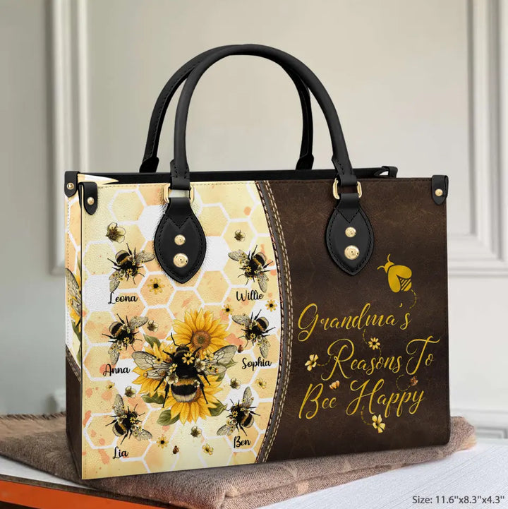 Personalized Leather Bag - Gift For Grandma - Reasons To Bee Happy ARND018