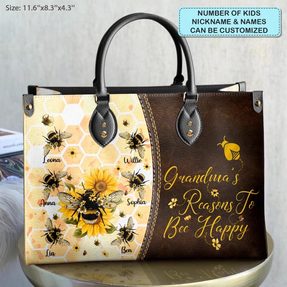 Personalized Leather Bag - Gift For Grandma - Reasons To Bee Happy ARND018