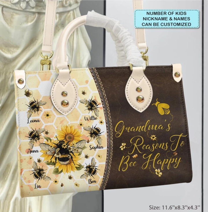 Personalized Leather Bag - Gift For Grandma - Reasons To Bee Happy ARND018