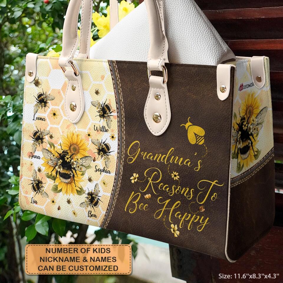 Personalized Leather Bag - Gift For Grandma - Reasons To Bee Happy ARND018