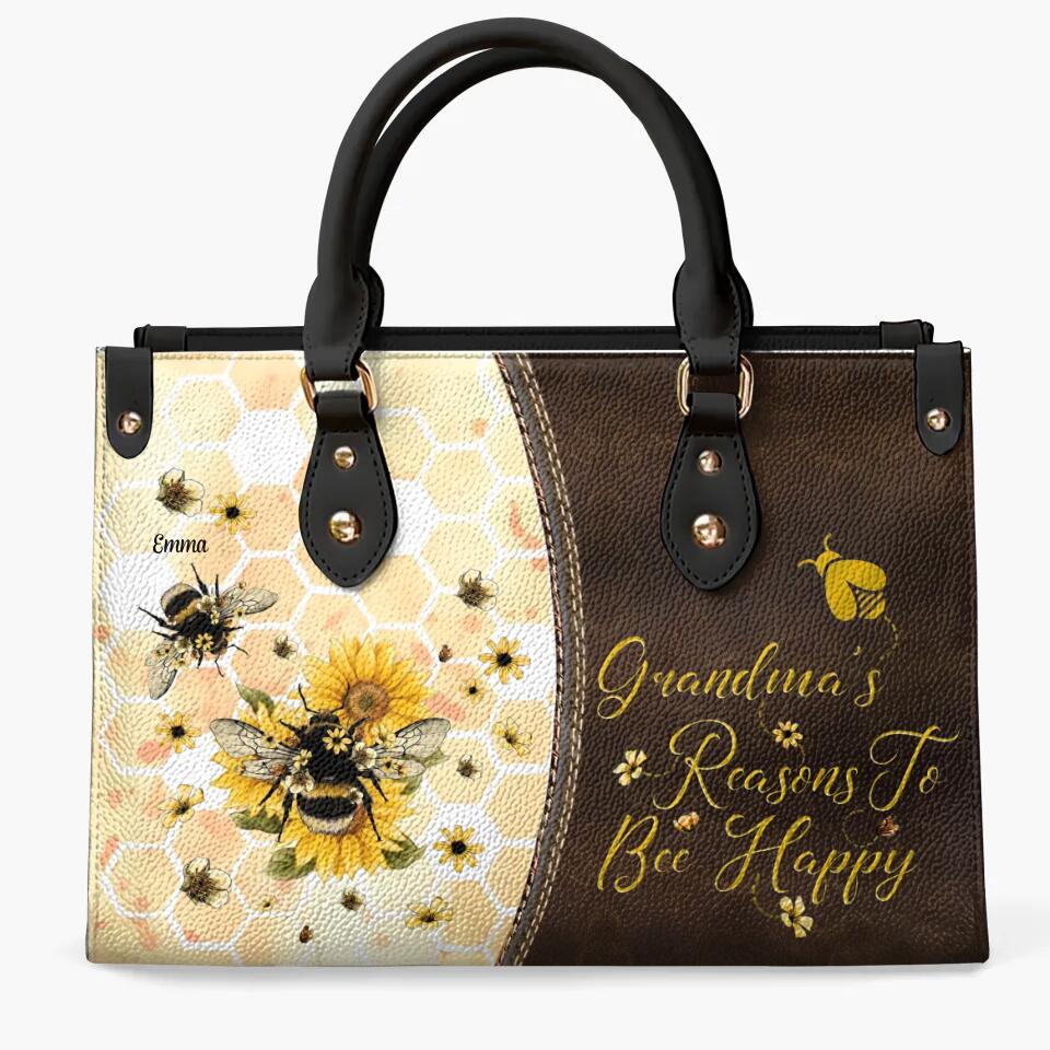 Personalized Leather Bag - Gift For Grandma - Reasons To Bee Happy ARND018