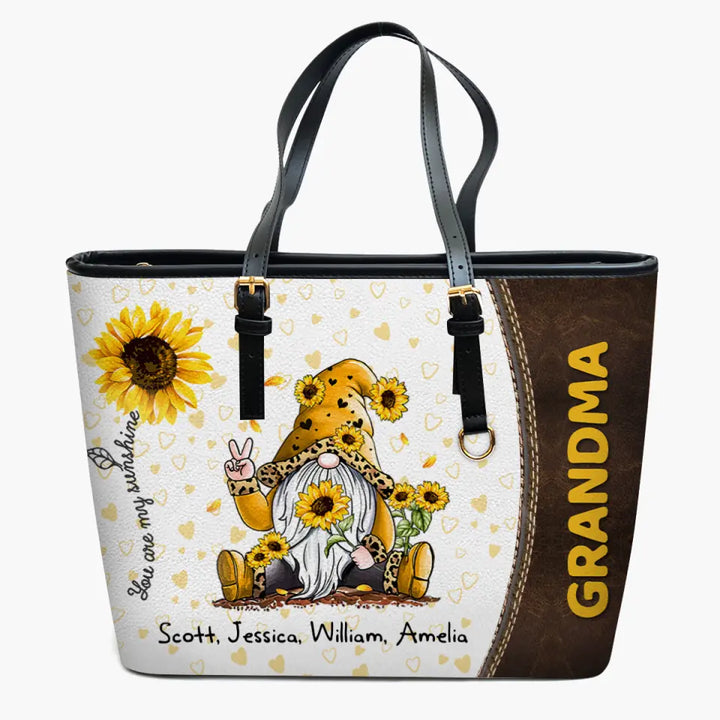 Personalized Leather Bucket Bag - Gift For Grandma - You Are My Sunshine ARND0014