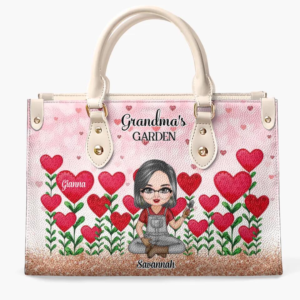 Personalized Leather Bag - Gift For Grandma - Grandma's Garden Loads Of Sweet Heart Kids ARND037